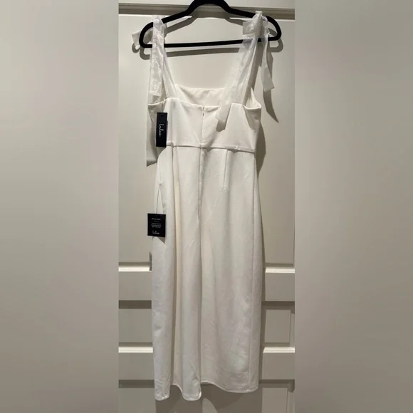 NWT Lulus Romantic Celebration White Tie-Strap Bodycon Midi Dress Size M -White - Picture 3 of 7